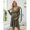 Coolmee Women V-neck Long Lantern Sleeve Waist Tunnel Drawstring Knee Length Maternity Dress Breastfeeding Dress - 2 of 4