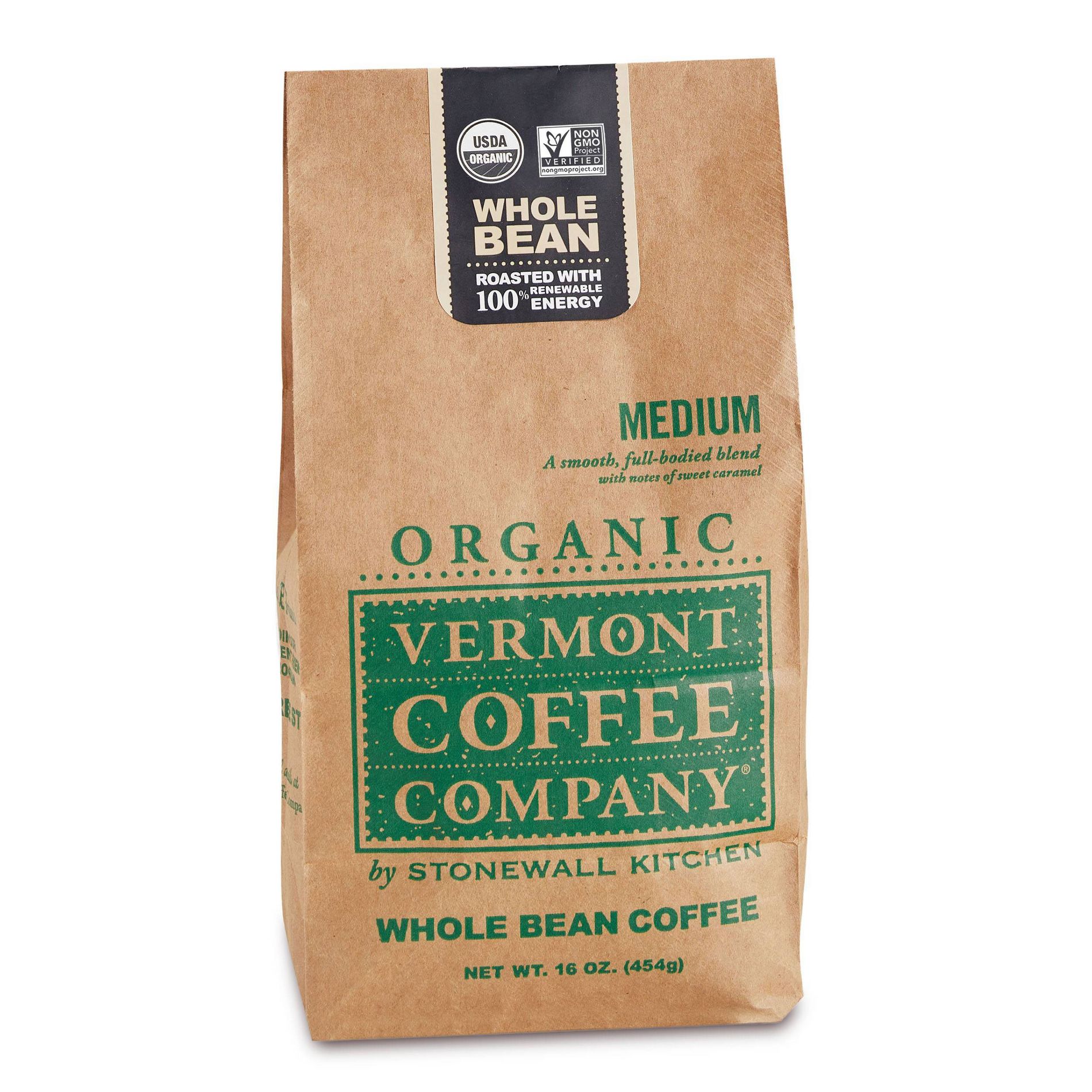 Vermont Coffee Company Organic Medium Roast Whole Bean Coffee - 16oz: Arabica Beans, Caramel, Cocoa