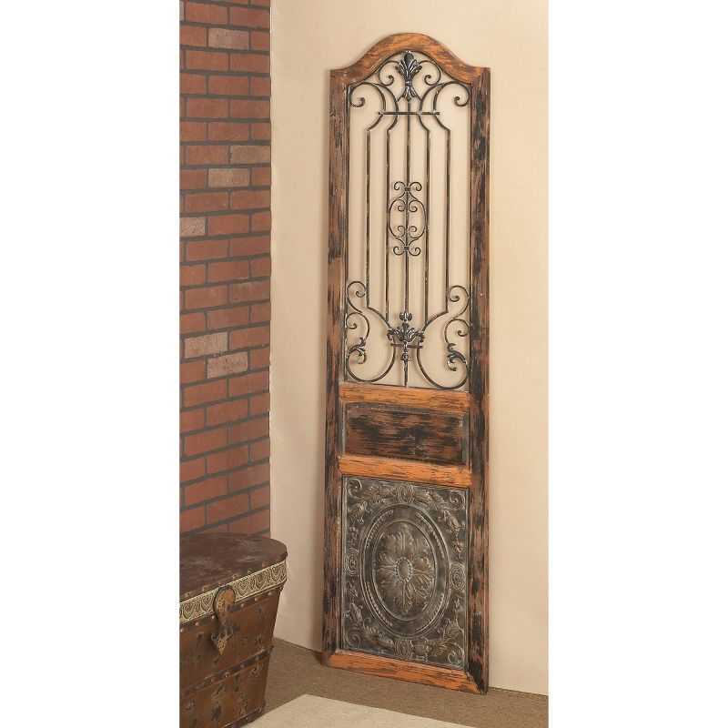 Wood Scroll Distressed Door Inspired Ornamental Wall Decor with Metal Wire Details Brown - Olivia &#38; May, 4 of 22