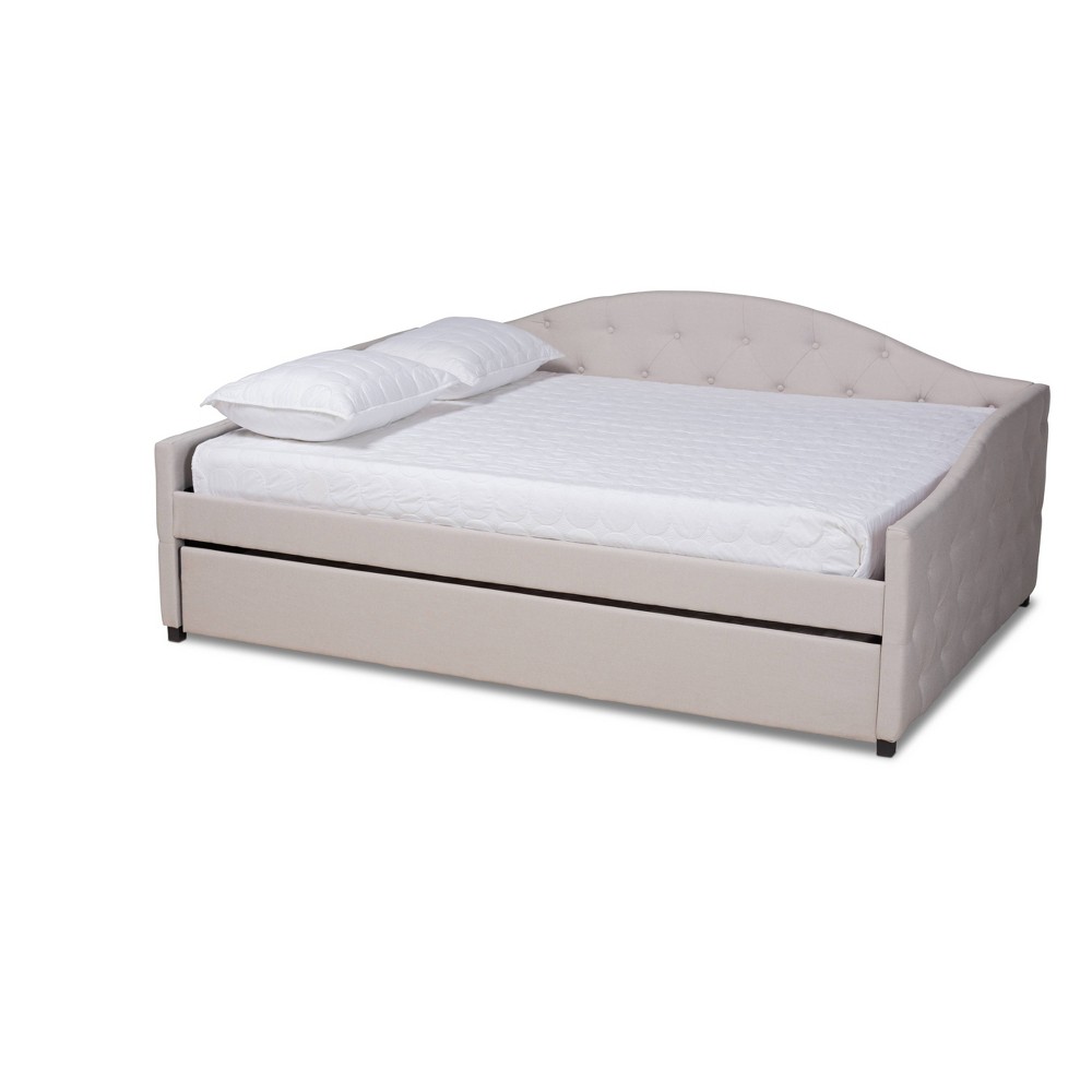 Photos - Bed Frame Queen Becker Transitional Daybed with Trundle Beige - Baxton Studio