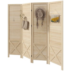 Aghana Digitals 4-Panel Folding Room Divider with Rotating Photo Frames, Natural Paulownia Wood - 1 of 4