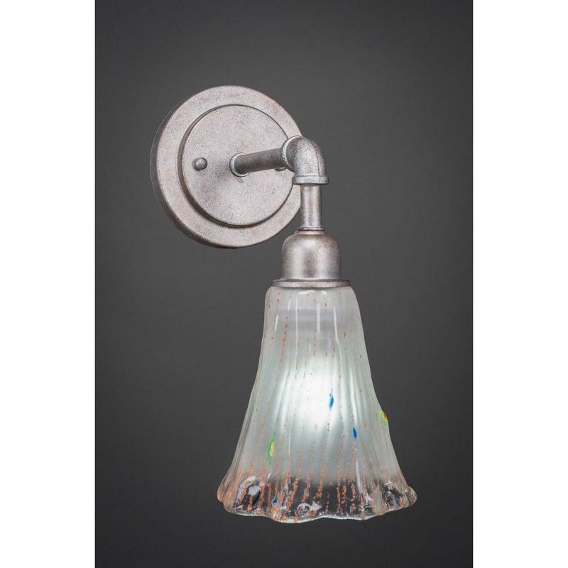 Toltec Lighting Vintage 1 - Light Sconce in  Aged Silver with 5.5" Fluted Frosted Crystal Shade, 1 of 2