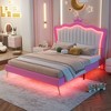 NicBex Twin/Full Upholstered Platform Bed Frame with LED Lights,Princess Bed with Crown Headboard for Girls,Noise-Free,Easy Assembly,Pink+White - 3 of 4