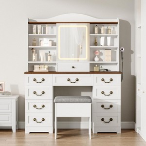 Vanity Desk with Mirror and Adjustable Lights, Makeup Vanity Desk with Drawers, Built-in Power Outlet & USB, Makeup Table for Bedroom - 1 of 4