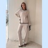 Women's Beige Knit Set with Black Contrast Trim - Lounge Outfit - 2 of 4