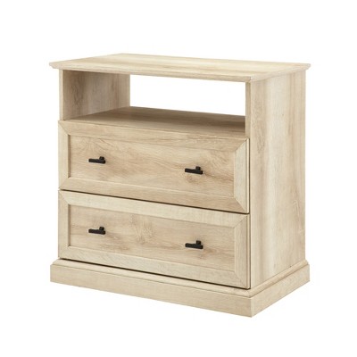 Transitional 2 Drawer Nightstand White Oak - Walker Edison