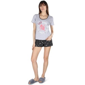 Memoi Women's Leo Zodiac Sign PJ Short Set Med Gray Heather L - 1 of 4