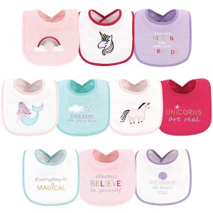 Luvable Friends Baby Girl Cotton Drooler Bibs with Fiber Filling 10pk, Unicorns And Mermaids, One Size - 1 of 4