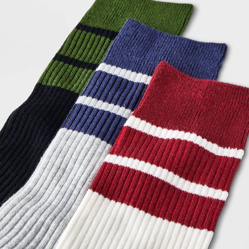 Men&#39;s Striped Ribbed Crew Socks 3pk - Goodfellow &#38; Co&#8482; Blue/Green/Red 6-12, 3 of 5