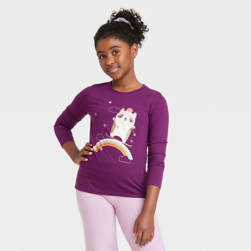 Girls' Corgi Long Sleeve Graphic T-Shirt - Cat & Jack™ Purple - image 1 of 3
