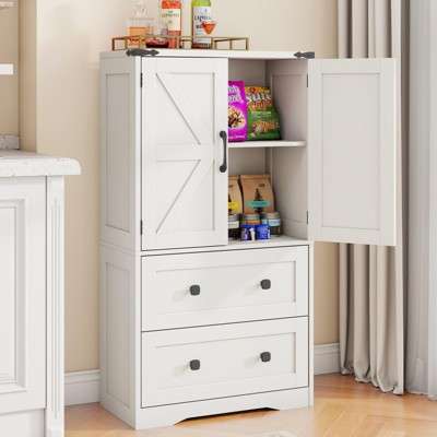 Storage Cabinet with Big Drawers, Adjustable Shelves & Barn Doors, Pantry Cabinet
