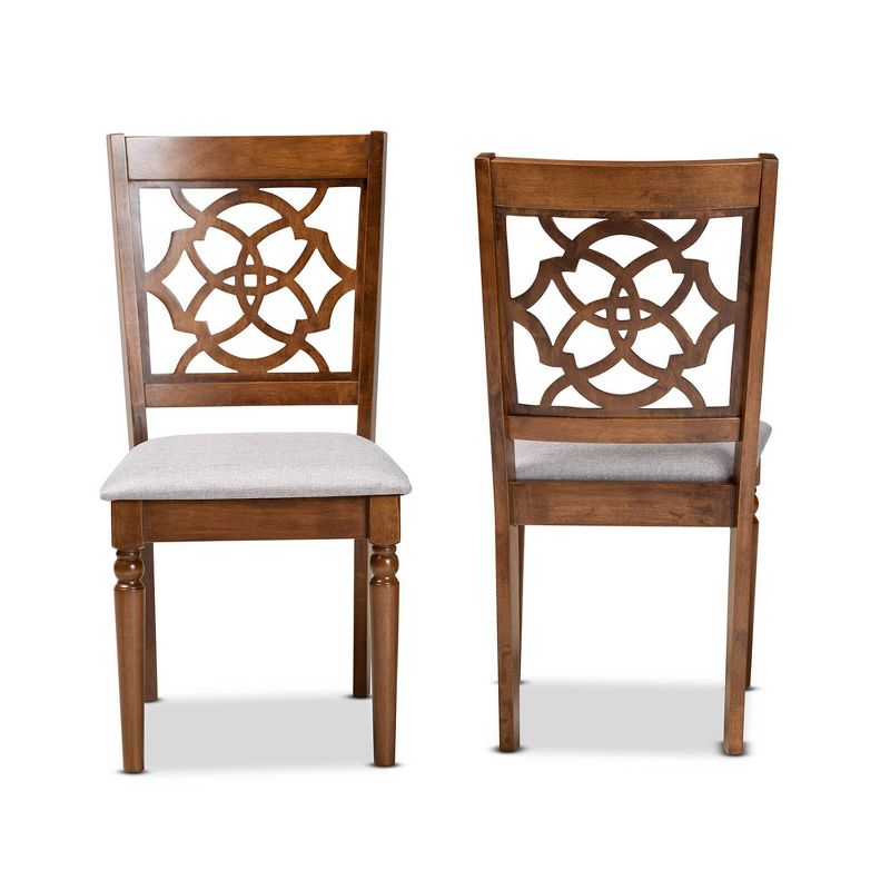 2pc RenaudFabric and Wood Dining Chairs Set Gray/Walnut/Brown - Baxton Studio: Oak Construction, Foam-Padded, Cut-Out Back Design, 3 of 9