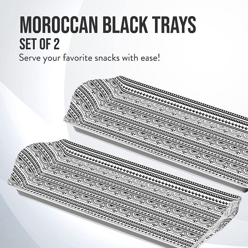 American Atelier Moroccan Black Melamine Serving Tray with Handles, Rectangular Sandwich/Tidbit Tray for Serving Dessert Platters, BPA Free, Set of 2, 2 of 8