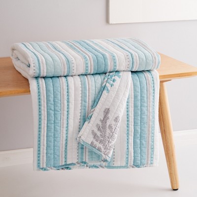 Ocean-Inspired Teal and White Cotton Quilted Throw, 50x60in