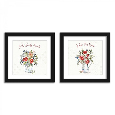 Americanflat Bless This Home Bouquet - Set of 2 Framed Prints by Wild Apple