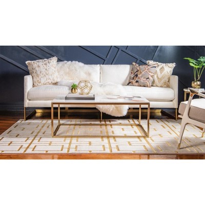Regency Era White Gold Geometric 9' x 12' Synthetic Area Rug