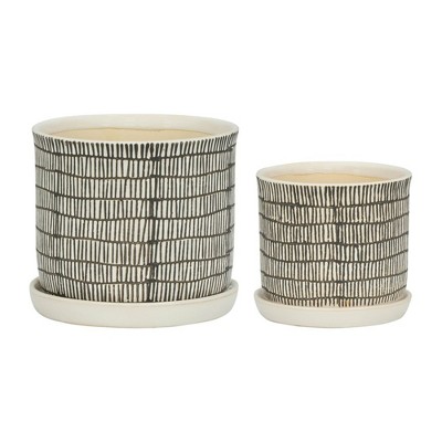 Sagebrook Home Set of Two 6"H/8"H Ceramic Abstract Tiled Design Planters for Living
