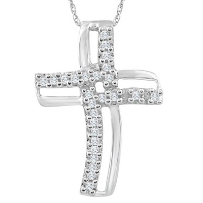 Pompeii3 1/4Ct T.W. Diamond Cross 10k White Gold Pendant 18" Chain Necklace