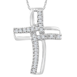 Pompeii3 1/4Ct T.W. Diamond Cross 10k White Gold Pendant 18" Chain Necklace - 1 of 4