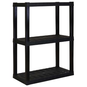 Angel Sar 3-Tier Plastic Storage Shelf, Heavy Duty Garage Shelving Unit 39"H x 30"W x 14"D, 300 lbs Capacity, Tool-Free Assembly, Black - 1 of 4