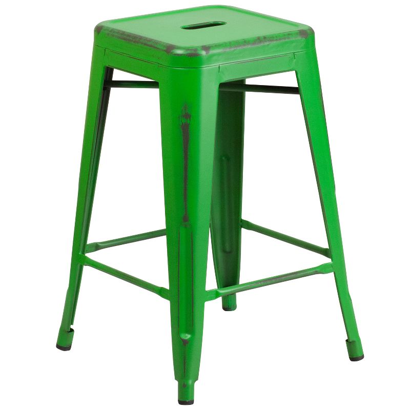 Flash Furniture Commercial Grade 24" High Backless Distressed Metal Indoor-Outdoor Counter Height Stool, 1 of 22