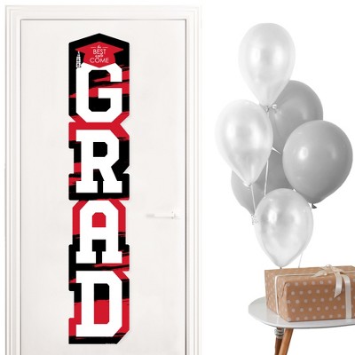 Big Dot of Happiness Red Graduation Banner - Vertical Shaped Banner Decorations