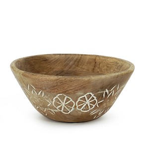 Mela Artisans 9'' Wooden Fruit Bowl, Regular Serving Bowl for Salads, Cereals, Snacks & Mixing | Decorative Bowls for Kitchen | Suru Valley Collection - 1 of 4