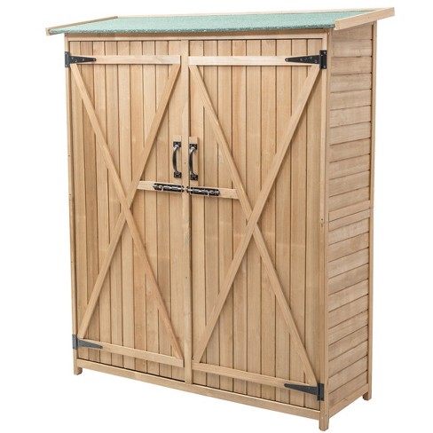 Costway Outdoor Storage Shed Lockable Wooden Garden Tool Storage Cabinet w/ Shelves