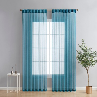 HLC.ME Lauren Semi Sheer Light Filtering Transparent Pocket Top & Back Tab Lightweight Window Curtain Panels, Set of 2