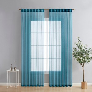 HLC.ME Lauren Semi Sheer Light Filtering Transparent Pocket Top & Back Tab Lightweight Window Curtain Panels, Set of 2 - 1 of 4