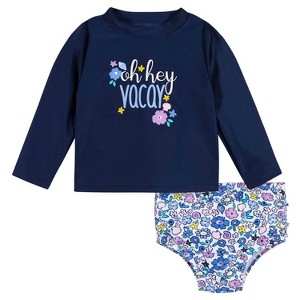 Gerber Baby & Toddler Girls' Two-Piece Long Sleeve Rash Guard Set and Swim Brief - 1 of 4