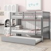 MAYEERTY Twin Rubber Wood Bunk Bed with Trundle Twin Bunk Bed with Ladder and Safety Guardrails Gray - 2 of 4