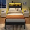 Furnulem Bed Frames with Charging Station and LED Lights, Wood Headboard with 2 Fabric Drawers and Storage Shelves, Noise-Free, Metal Support - 2 of 4