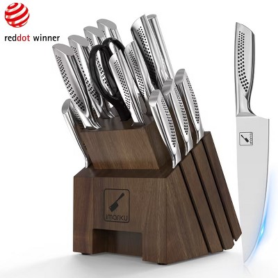 imarku 16Pcs Kitchen Knife Set with Sharpening, High Carbon Stainless Steel Knives Set for Kitchen with Ergonomic Non-Slip Handle, Dishwasher Safe