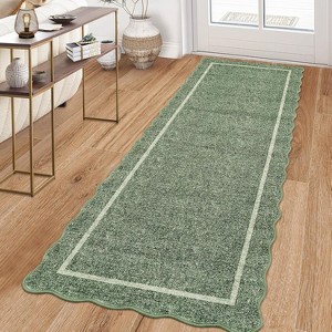 Washable Non-Slip Runner Rug - Soft  Scalloped Carpet for Kitchen, Entryway, Bedroom, Bath, Laundry & Hallway - Stain Resistant - 1 of 4