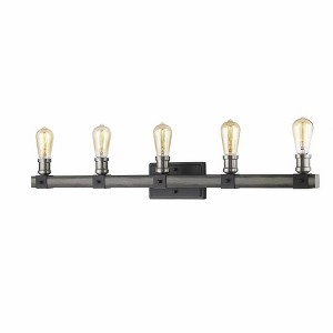 Kirkland 5-Light Industrial Wall Sconce - Damp Rated, Dimmable, Faux Barnwood Design - 1 of 3