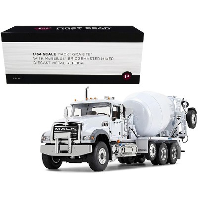 Mack Granite MP with McNeilus Bridgemaster Mixer with Pusher Axle White 1/34 Diecast Model by First Gear