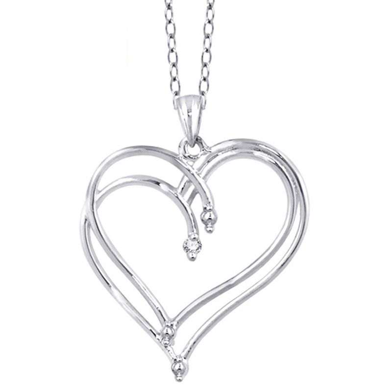 Women's Sterling Silver Round-Cut White Diamond Prong Set Double Heart Pendant (18"), 1 of 3