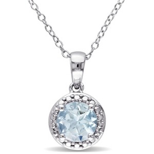 EVERLY JEWELRY | Sterling Silver 1 1/7ct TGW Aquamarine Halo Pendant with Chain, 18 inc - 1 of 4
