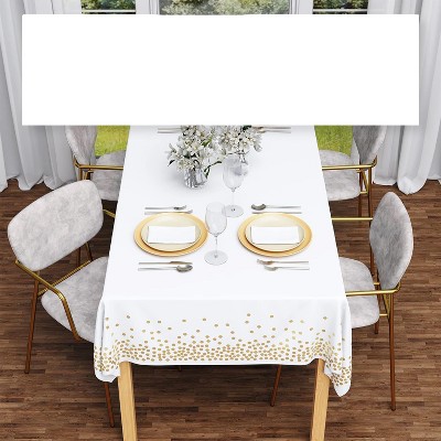 Elegant White and Gold Dot Plastic Rectangular Tablecloths, 4-Pack
