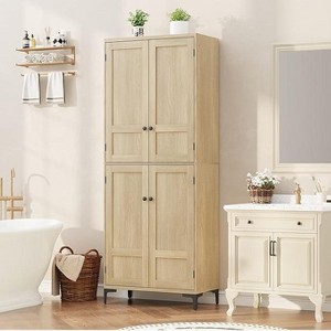 Tall Storage Cabinet with 4 Doors & Adjustable Shelves - Narrow Pantry Organizer for Kitchen, Bathroom, Dining Room, and Home Office - 1 of 4