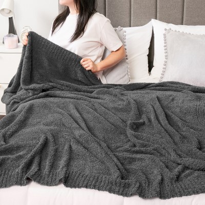 Dark Gray Reversible Fleece Knit Throw Blanket, 50x60 Inches