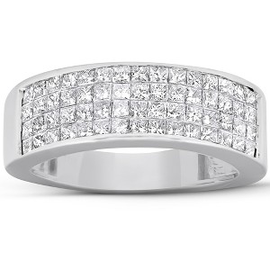 Pompeii3 2 Ct Diamond Princess Cut Mens Bling Wedding Anniversary Ring 10k White Gold - 1 of 4