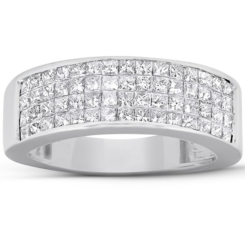 Pompeii3 2 Ct Diamond Princess Cut Mens Bling Wedding Anniversary Ring 10k White Gold, 1 of 5