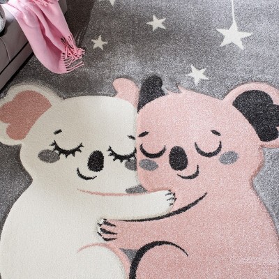 Ivory and Grey Round Kids' Koala Rug, 5'3"