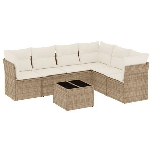 vidaXL Patio Sofa Set with Cushions Outdoor Furniture 6 Piece Poly Rattan - Beige and Cream With Table - 1 of 4