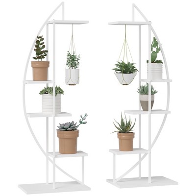Outsunny 5 Tier Metal Plant Stand Half Moon Shape Ladder Flower Pot Holder Shelf for Indoor Outdoor Patio Lawn Garden Balcony Decor, 2 Pack
