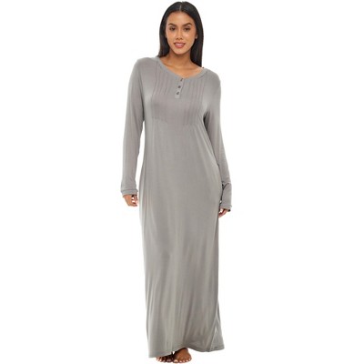 Alexander Del Rossa Women's Soft Knit Nightgown Long Sleep Shirt Full  Length Henley Pajama Top with Pockets