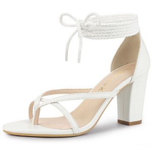 Allegra K Women's Flip Flops Chunky Heel Lace Up Heels Thong Sandals - 1 of 4