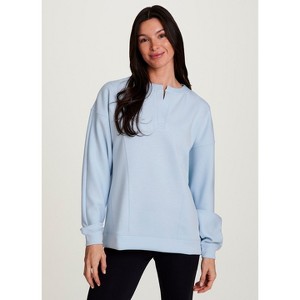 RBX Active Women's Sweatshirt, Elevated Athleisure Relaxed Fit Transitional Weight Henley Pullover - 1 of 4